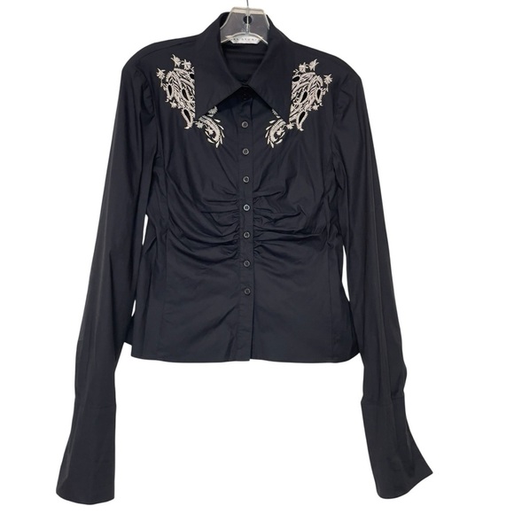 Max Studio Black Embroidered Shirt size M - Picture 1 of 12